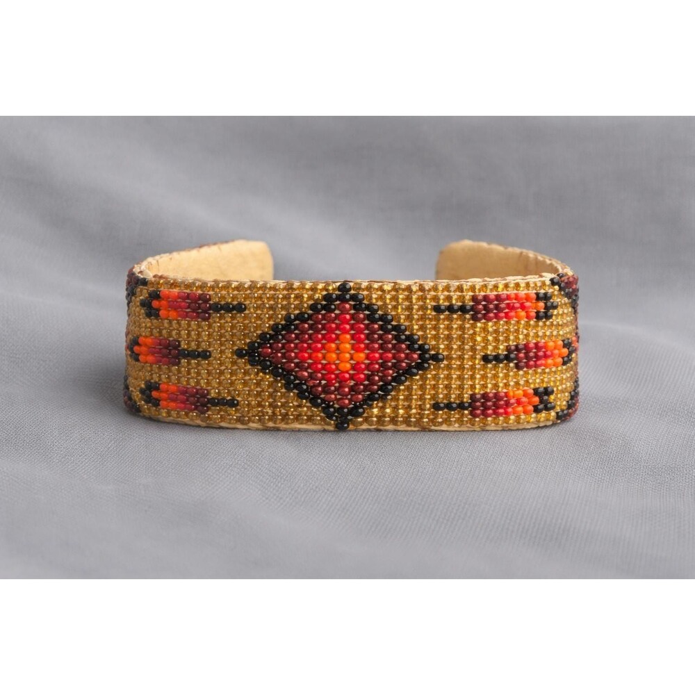 Vintage Loom Beaded Seed Bead Cuff Bracelet – Southwestern Thunderbird Pattern